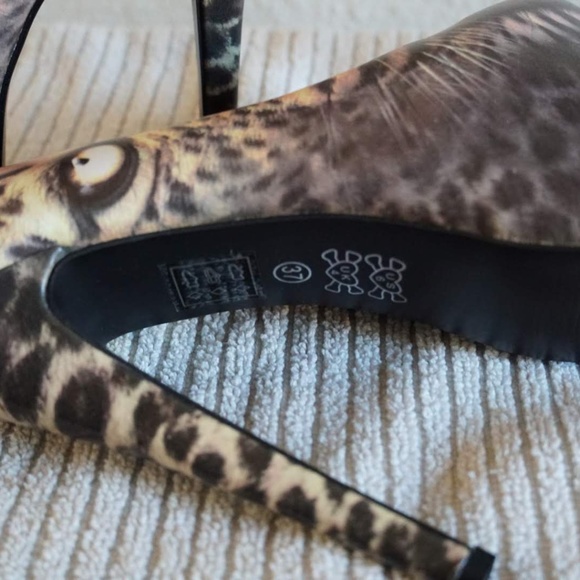 Iron Fist Black Leopard Face Print Heels - Picture 2 of 6